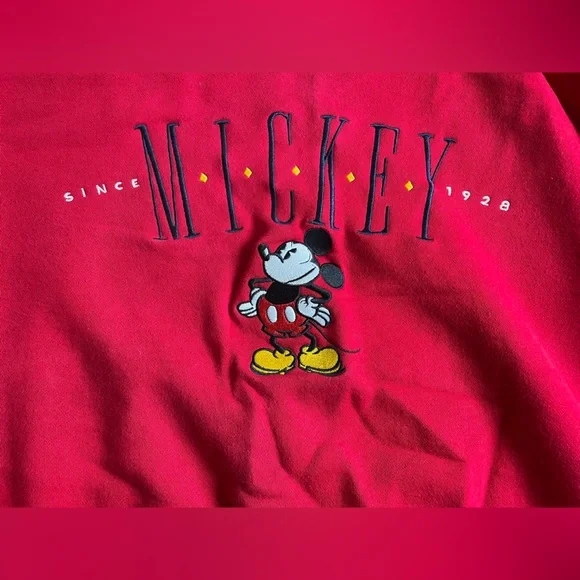 Vintage Disney Mickey Mouse Red Crewneck Sweatshirt | Since 1928 | Disney Store - Picture 3 of 6